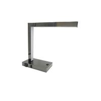 L Shaped LED Desk Lamp, USB and Power Outlet, Rocker Switch, Chrome Metal - BM349762
