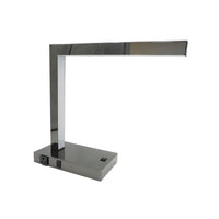 L Shaped LED Desk Lamp, USB and Power Outlet, Rocker Switch, Chrome Metal - BM349762