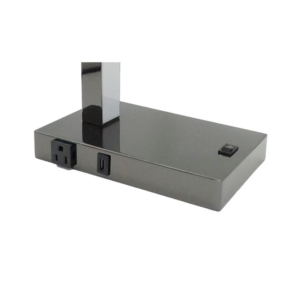 L Shaped LED Desk Lamp, USB and Power Outlet, Rocker Switch, Chrome Metal - BM349762