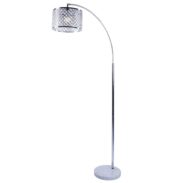 Arch Floor Lamp, Lattice Crystal Shade, Chrome Metal, Round Marble Base - BM349763
