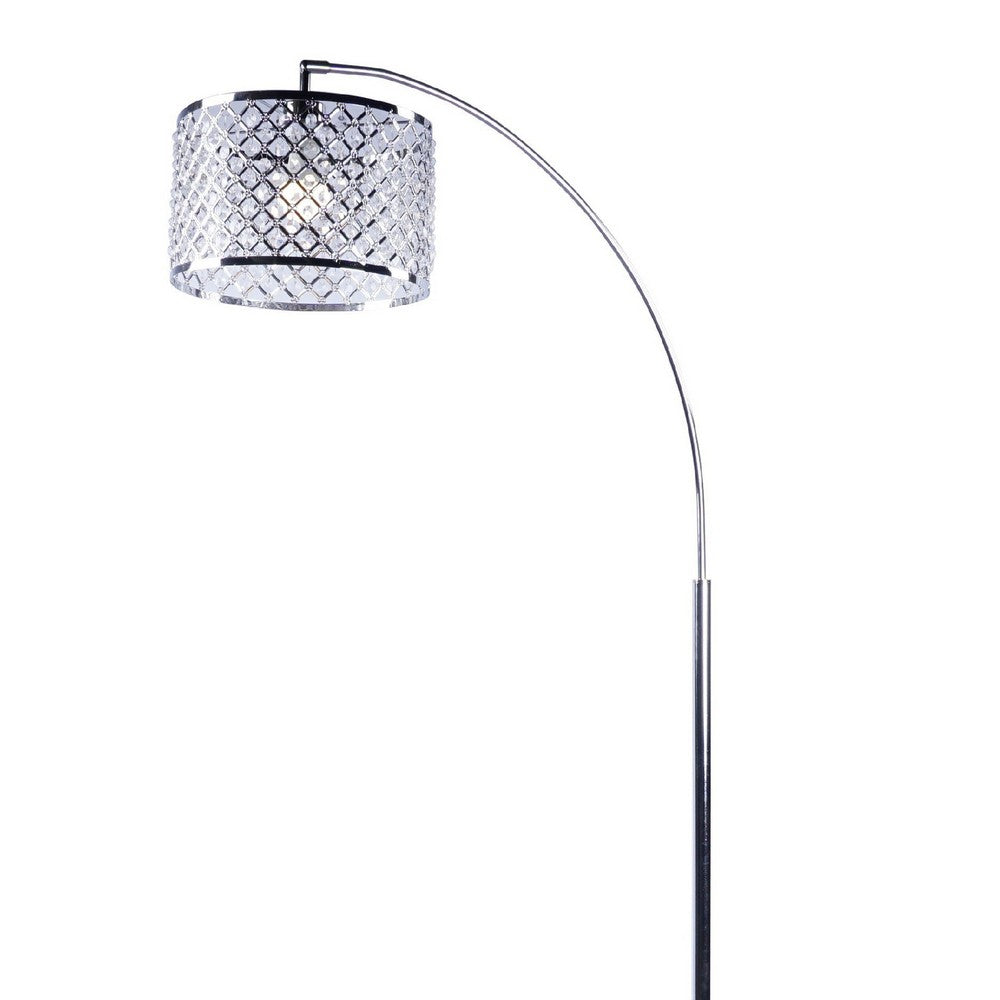 Arch Floor Lamp, Lattice Crystal Shade, Chrome Metal, Round Marble Base - BM349763