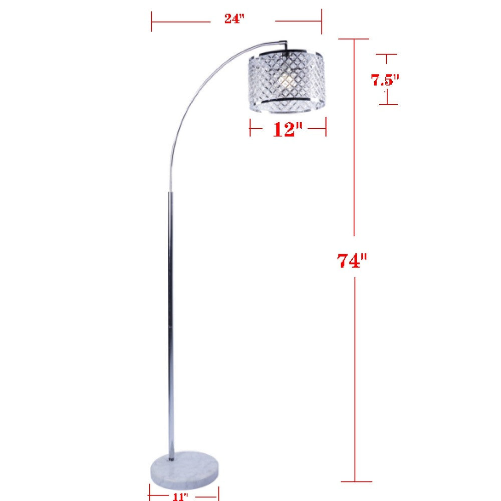 Arch Floor Lamp, Lattice Crystal Shade, Chrome Metal, Round Marble Base - BM349763