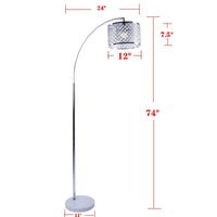 Arch Floor Lamp, Lattice Crystal Shade, Chrome Metal, Round Marble Base - BM349763