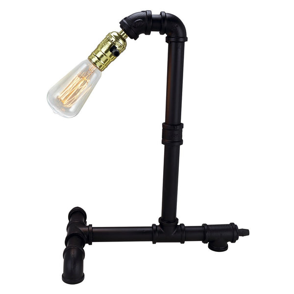 Desk Lamp, Industrial Pipe Style w Steampunk Design, Matte Black Metal - BM349764