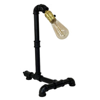 Desk Lamp, Industrial Pipe Style w Steampunk Design, Matte Black Metal - BM349764