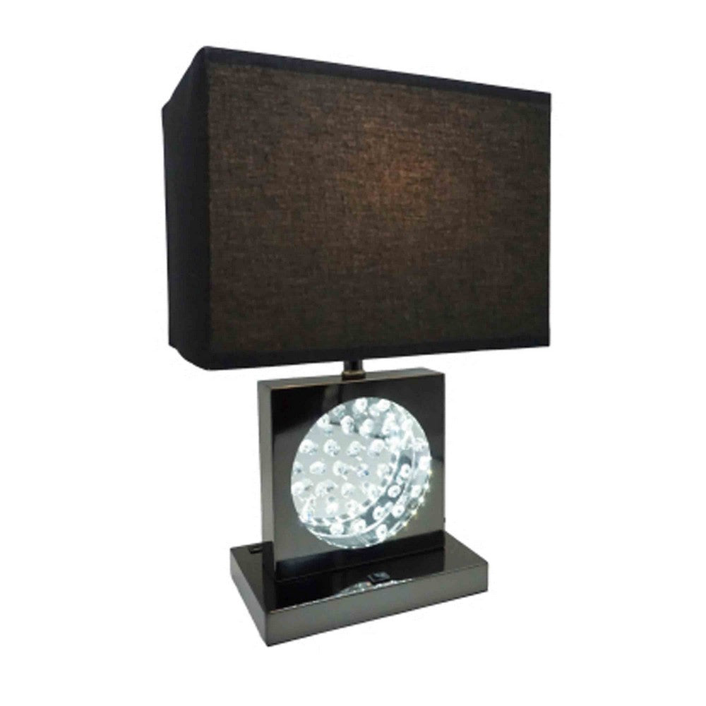 Accent Table Lamp, Square Crystal LED Panel, 22 Inch Black Pewter - BM349765