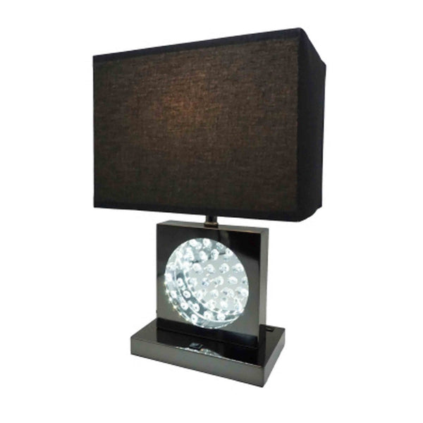Accent Table Lamp, Square Crystal LED Panel, 22 Inch Black Pewter - BM349765