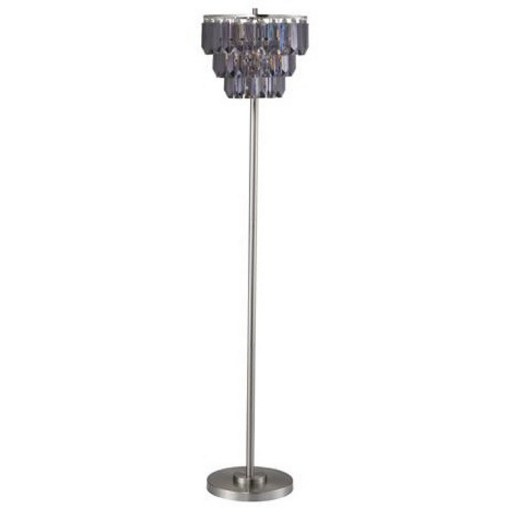 Floor Lamp with 3 Tier Smoke Gray Crystal Shade, 61 Inch Chrome Metal - BM349768