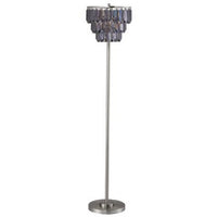 Floor Lamp with 3 Tier Smoke Gray Crystal Shade, 61 Inch Chrome Metal - BM349768