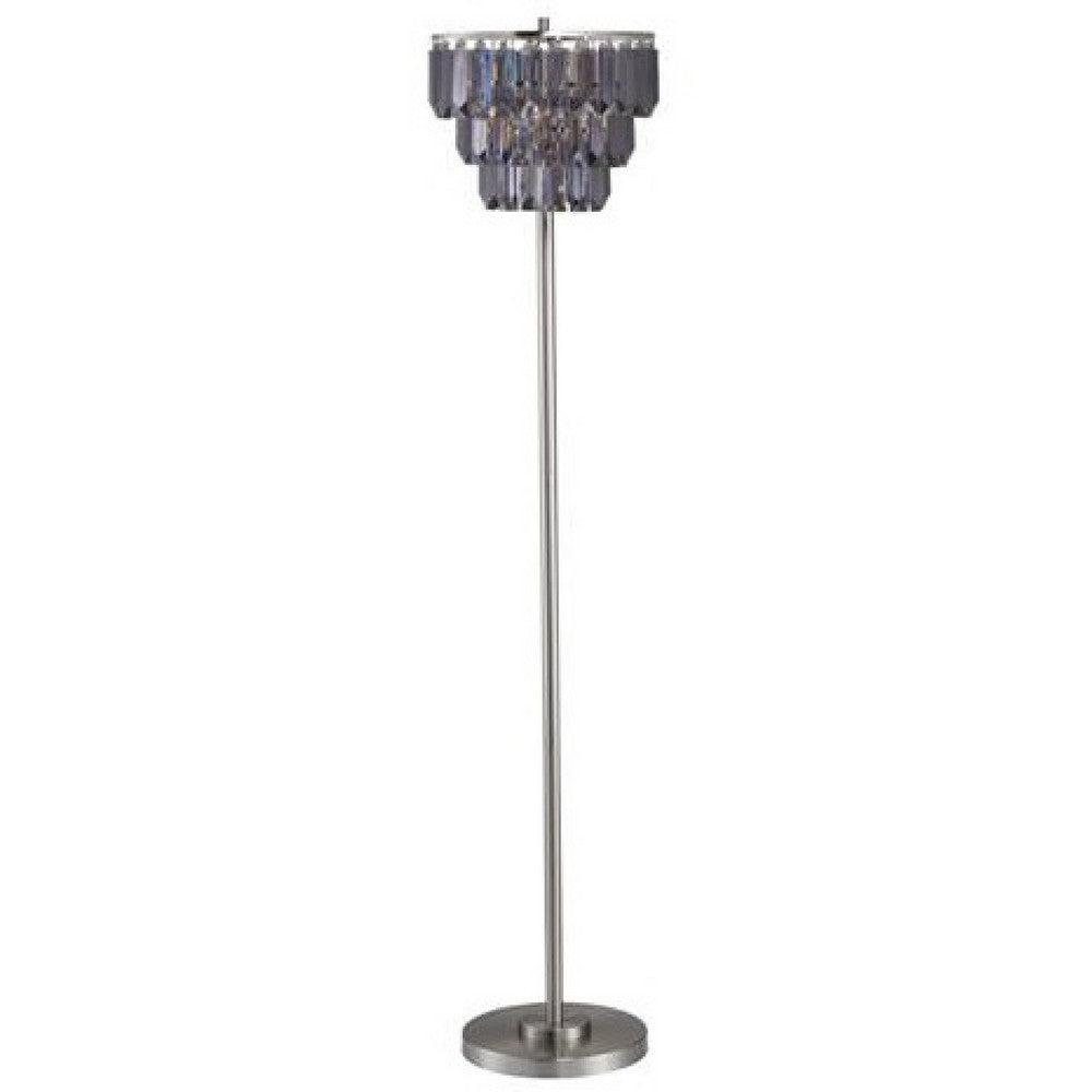 Floor Lamp with 3 Tier Smoke Gray Crystal Shade, 61 Inch Chrome Metal - BM349768