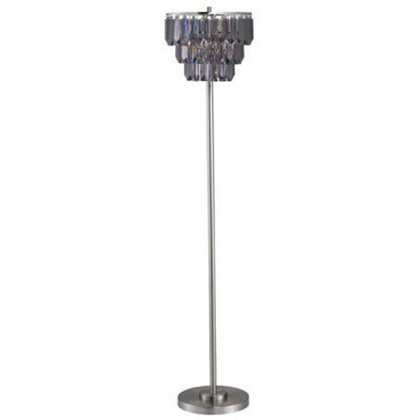 Floor Lamp with 3 Tier Smoke Gray Crystal Shade, 61 Inch Chrome Metal - BM349768