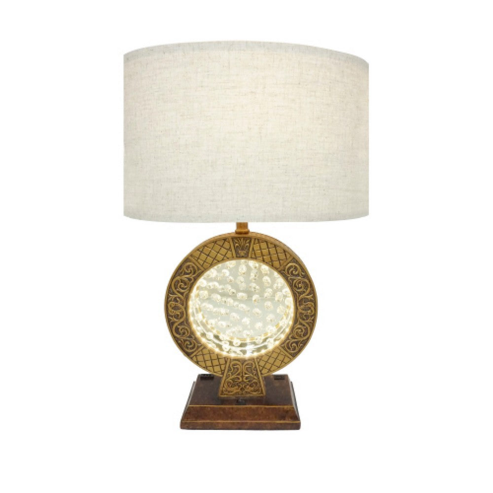 Table Lamp, Floating Crystal Core, White Shade, 28 Inch Antique Brown - BM349769