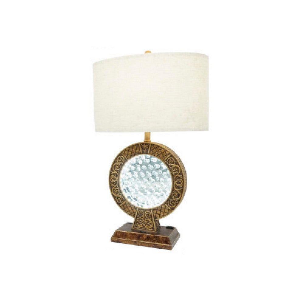 Table Lamp, Floating Crystal Core, White Shade, 28 Inch Antique Brown - BM349769