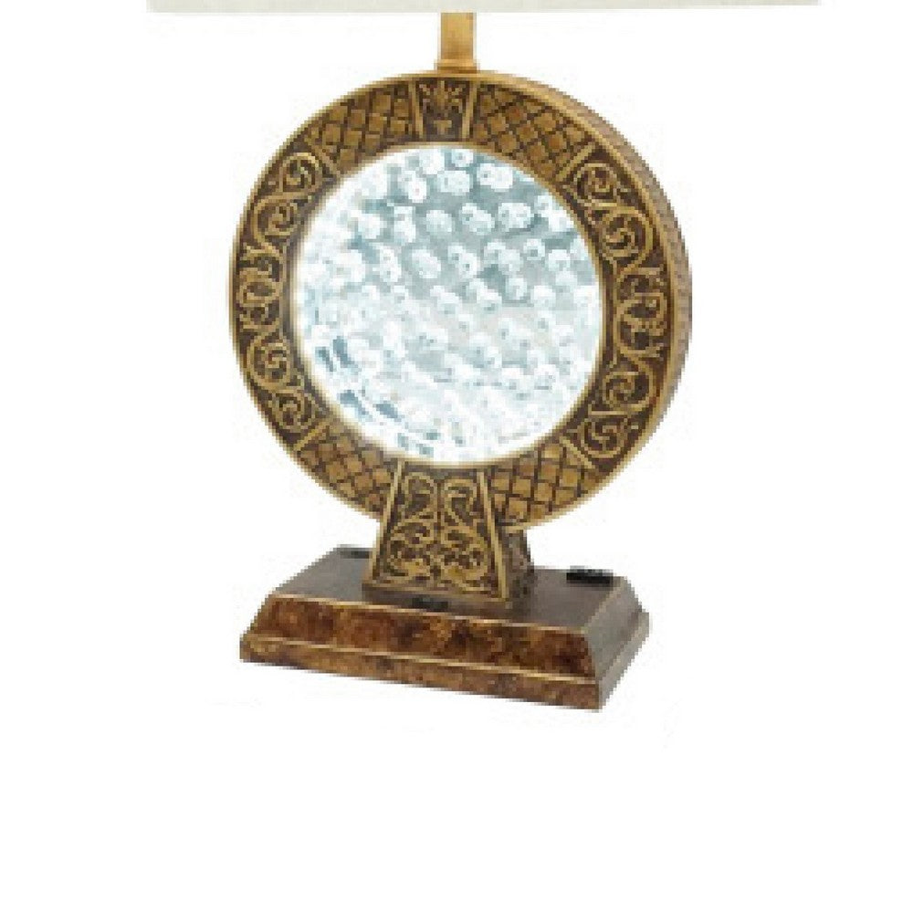 Table Lamp, Floating Crystal Core, White Shade, 28 Inch Antique Brown - BM349769