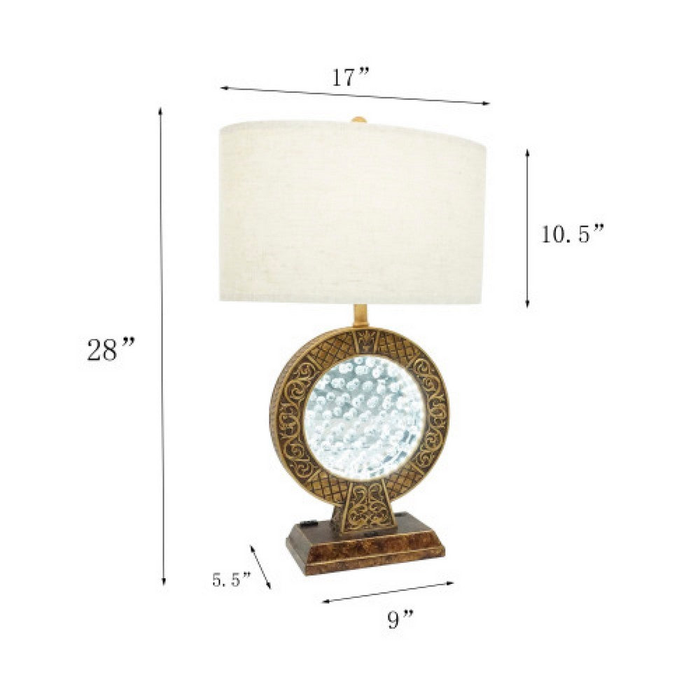 Table Lamp, Floating Crystal Core, White Shade, 28 Inch Antique Brown - BM349769