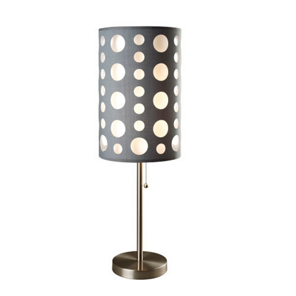 Table Lamp, Gray and White Dual Fabric Shade, Retro Cut Out Rings, 30 Inch - BM349770