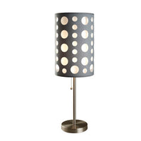 Table Lamp, Gray and White Dual Fabric Shade, Retro Cut Out Rings, 30 Inch - BM349770