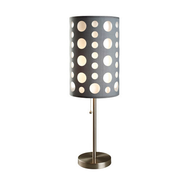 Table Lamp, Gray and White Dual Fabric Shade, Retro Cut Out Rings, 30 Inch - BM349770