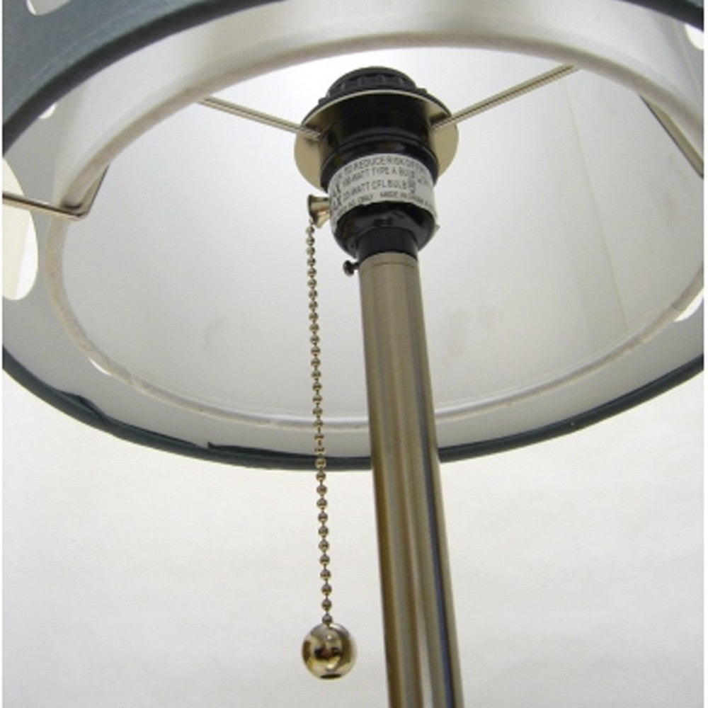 Table Lamp, Gray and White Dual Fabric Shade, Retro Cut Out Rings, 30 Inch - BM349770
