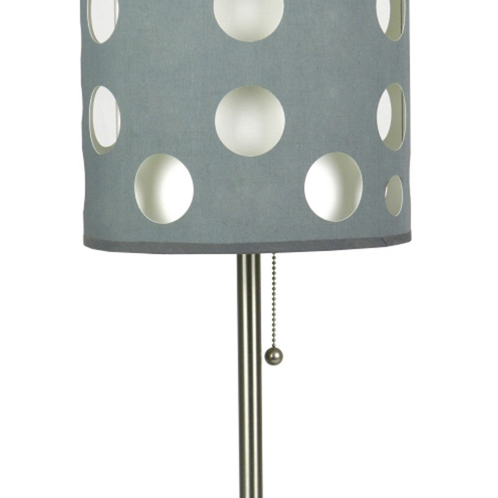 Table Lamp, Gray and White Dual Fabric Shade, Retro Cut Out Rings, 30 Inch - BM349770