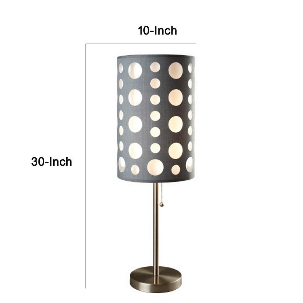 Table Lamp, Gray and White Dual Fabric Shade, Retro Cut Out Rings, 30 Inch - BM349770
