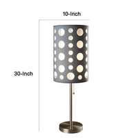 Table Lamp, Gray and White Dual Fabric Shade, Retro Cut Out Rings, 30 Inch - BM349770