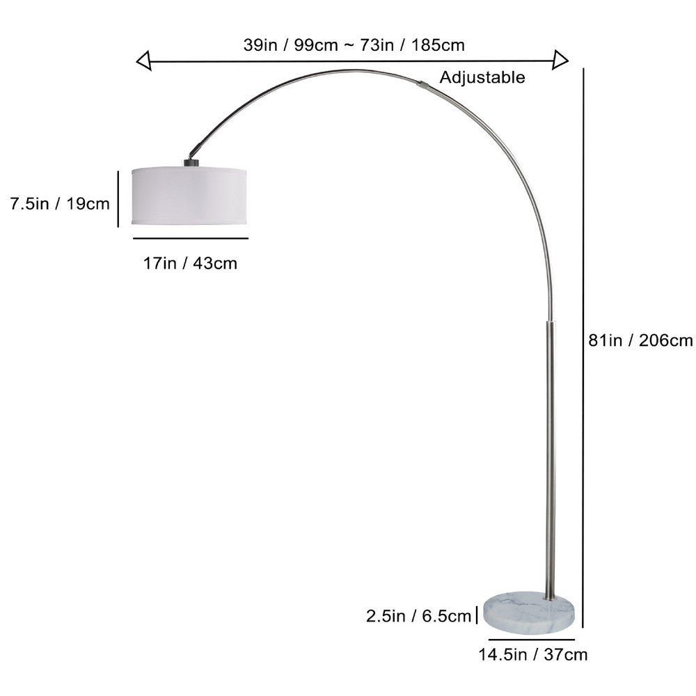 Arch Floor Lamp with Adjustable Arm, White Shade, Marble Base, 81 Inch - BM349771