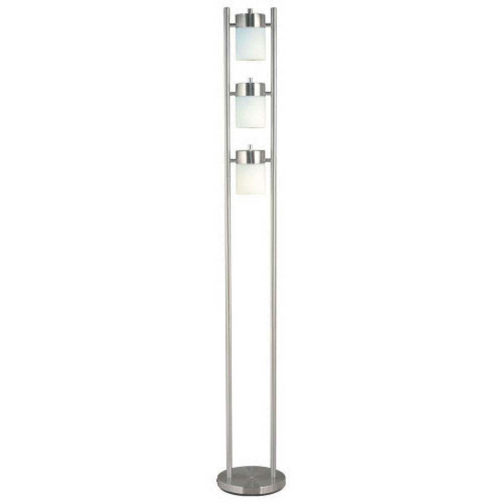 Floor Lamp with 3 Frosted White Shades, 65 Inch Chrome Dual Pole Body - BM349772