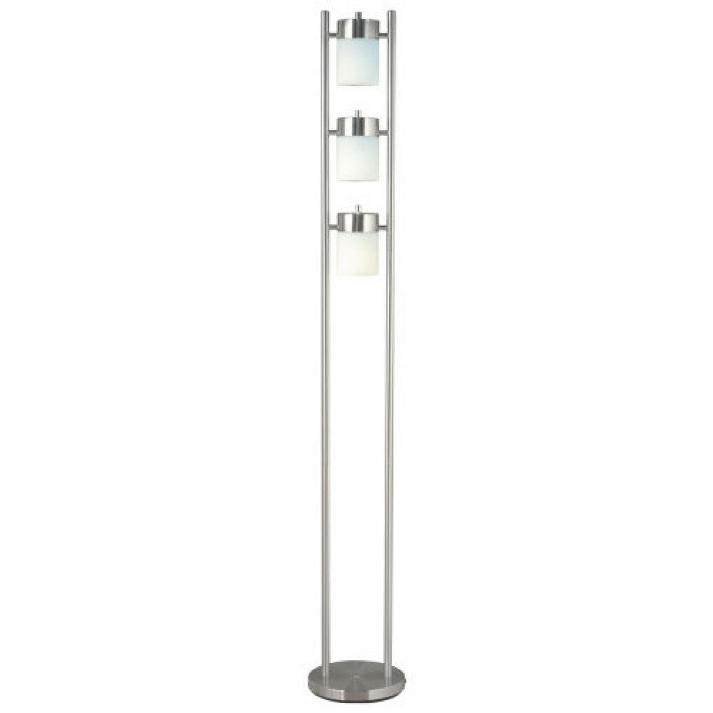 Floor Lamp with 3 Frosted White Shades, 65 Inch Chrome Dual Pole Body - BM349772