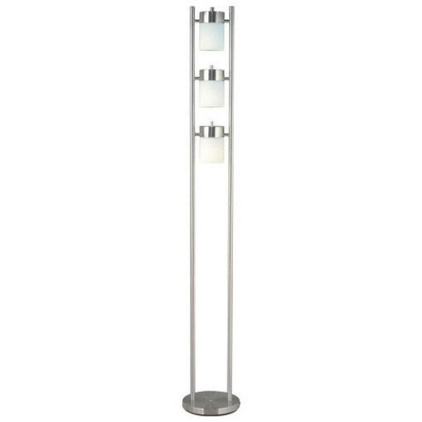 Floor Lamp with 3 Frosted White Shades, 65 Inch Chrome Dual Pole Body - BM349772