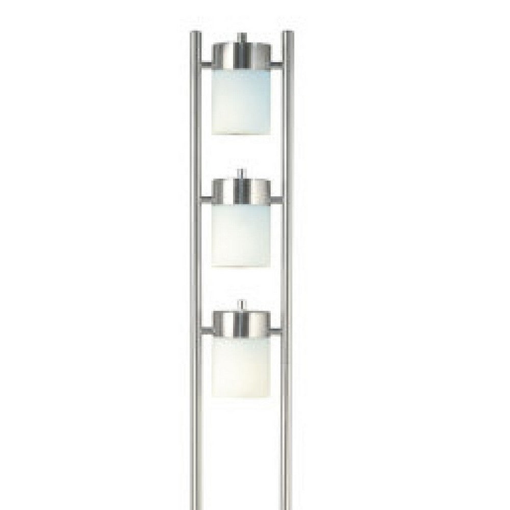 Floor Lamp with 3 Frosted White Shades, 65 Inch Chrome Dual Pole Body - BM349772