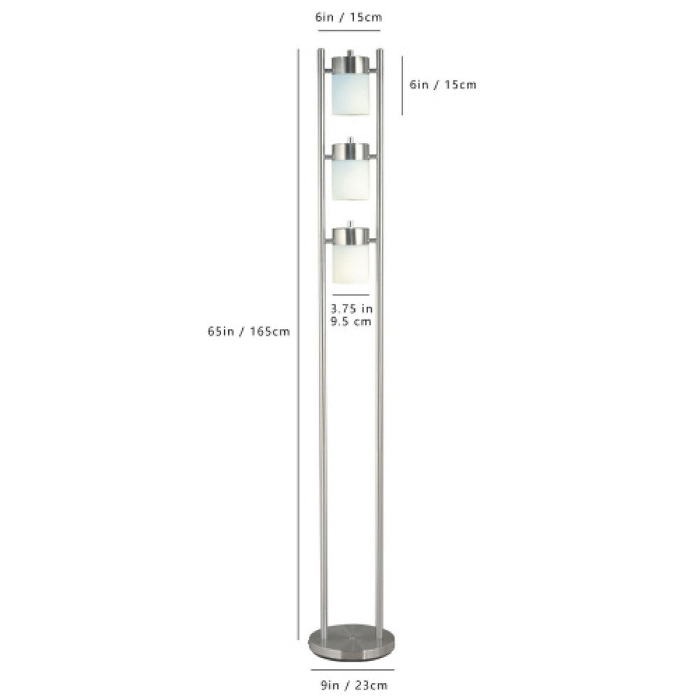 Floor Lamp with 3 Frosted White Shades, 65 Inch Chrome Dual Pole Body - BM349772