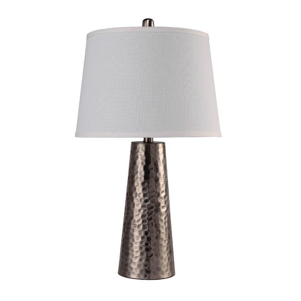 Accent Table Lamp, White Shade, Brushed Nickel Hammered Base, 26 Inch - BM349773