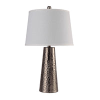 Accent Table Lamp, White Shade, Brushed Nickel Hammered Base, 26 Inch - BM349773