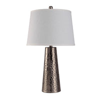 Accent Table Lamp, White Shade, Brushed Nickel Hammered Base, 26 Inch - BM349773