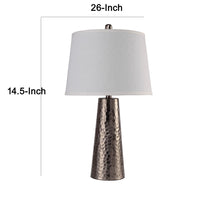 Accent Table Lamp, White Shade, Brushed Nickel Hammered Base, 26 Inch - BM349773
