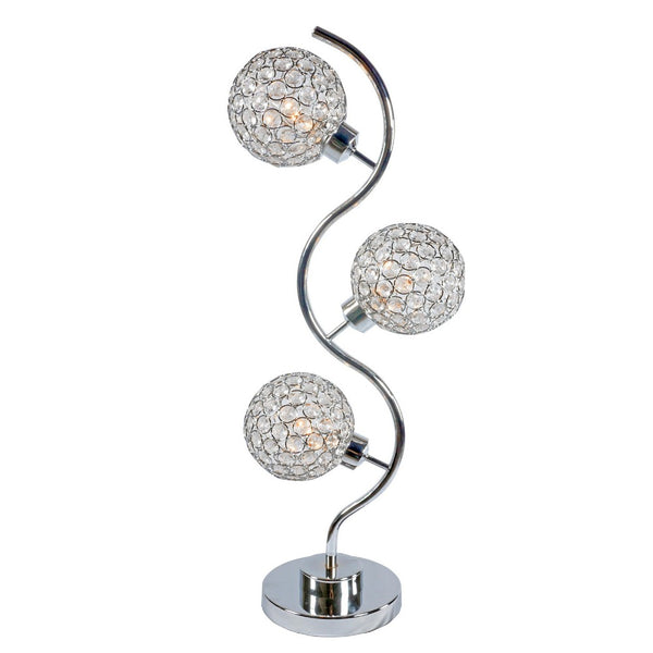 Crystal Globe Table Lamp with Triple Light, Chrome Finish, 32 Inch - BM349775