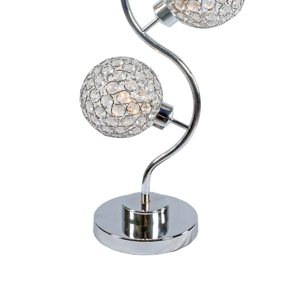 Crystal Globe Table Lamp with Triple Light, Chrome Finish, 32 Inch - BM349775