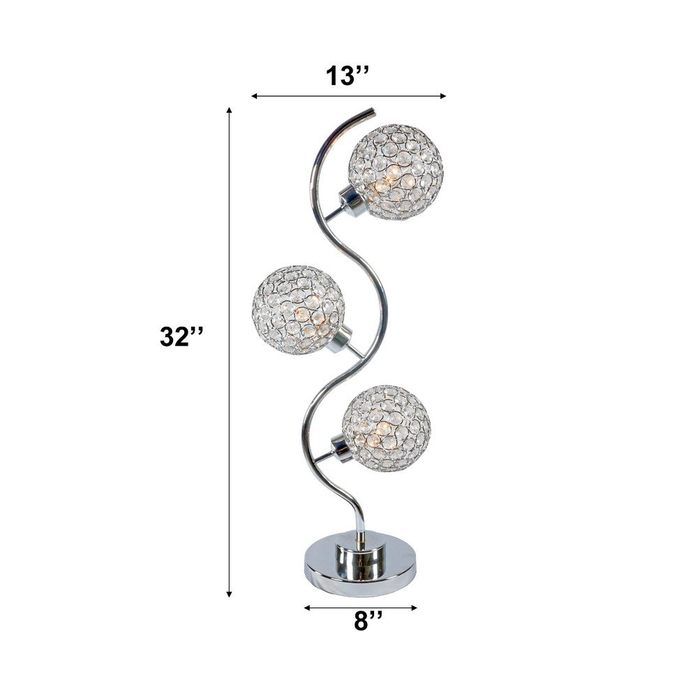 Crystal Globe Table Lamp with Triple Light, Chrome Finish, 32 Inch - BM349775