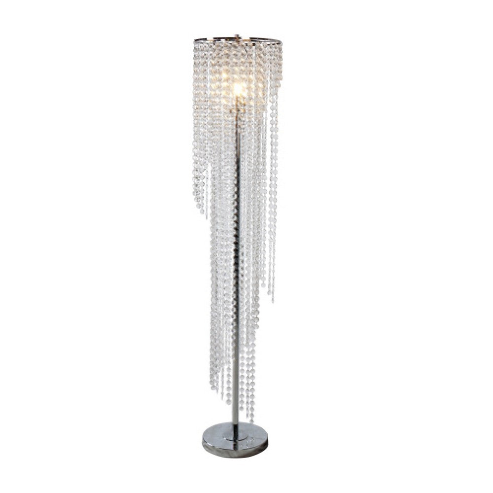 Classic Floor Lamp, Cascading Crystal Design, 61 Inch Chrome Metal - BM349776