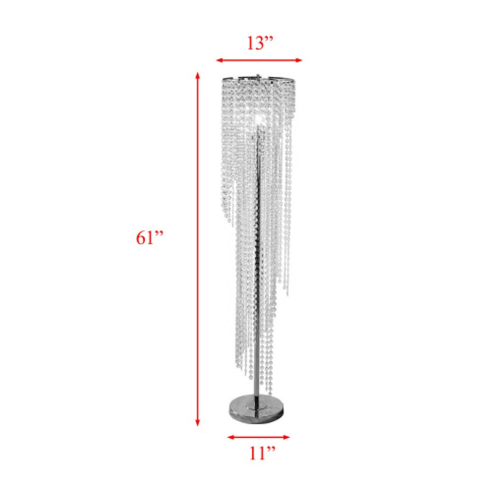 Classic Floor Lamp, Cascading Crystal Design, 61 Inch Chrome Metal - BM349776