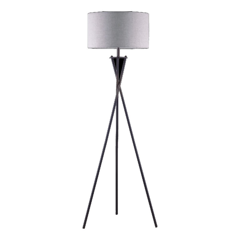 Floor Lamp with Beige Drum Shade, 65 Inch Bronze Metal Tripod Base - BM349777
