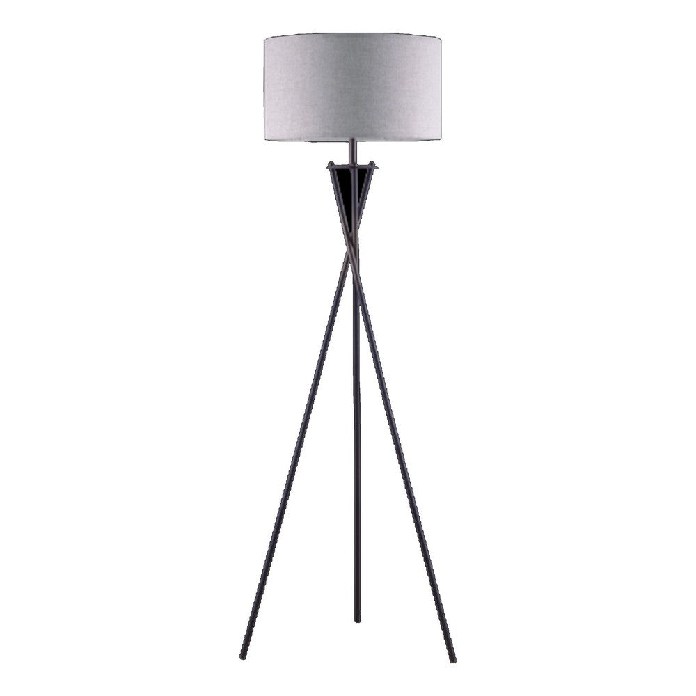 Floor Lamp with Beige Drum Shade, 65 Inch Bronze Metal Tripod Base - BM349777