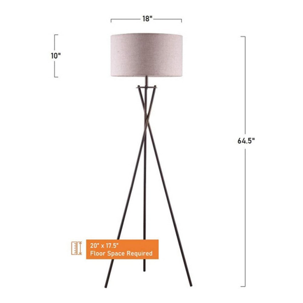Floor Lamp with Beige Drum Shade, 65 Inch Bronze Metal Tripod Base - BM349777