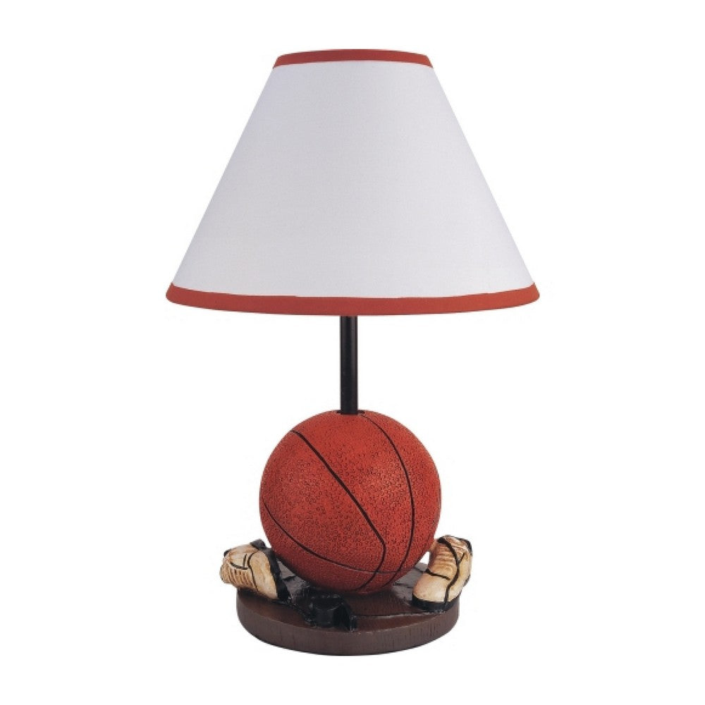 Basketball Table Lamp with White Fabric Shade, Sports Fans Brown 16 Inch - BM349778
