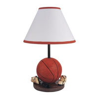 Basketball Table Lamp with White Fabric Shade, Sports Fans Brown 16 Inch - BM349778