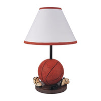 Basketball Table Lamp with White Fabric Shade, Sports Fans Brown 16 Inch - BM349778