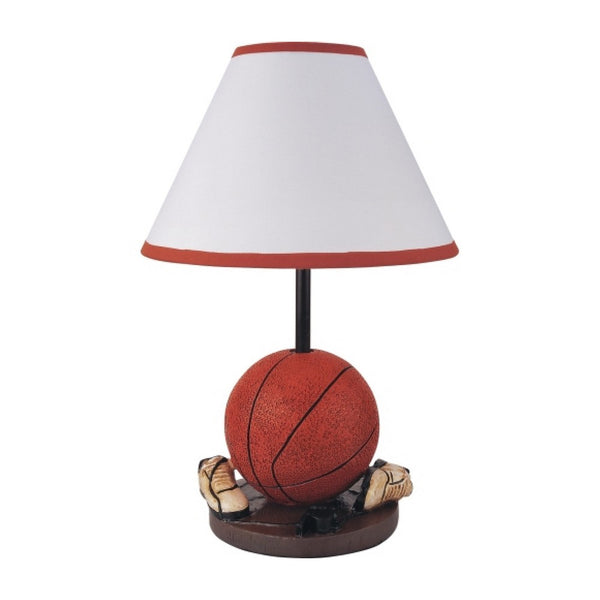Basketball Table Lamp with White Fabric Shade, Sports Fans Brown 16 Inch - BM349778