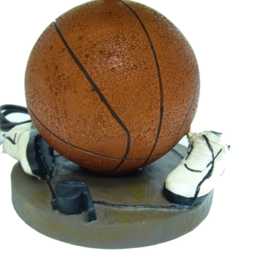 Basketball Table Lamp with White Fabric Shade, Sports Fans Brown 16 Inch - BM349778