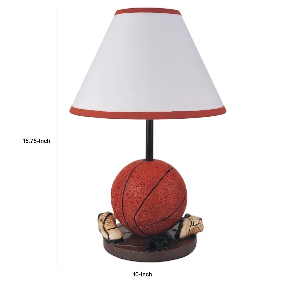 Basketball Table Lamp with White Fabric Shade, Sports Fans Brown 16 Inch - BM349778
